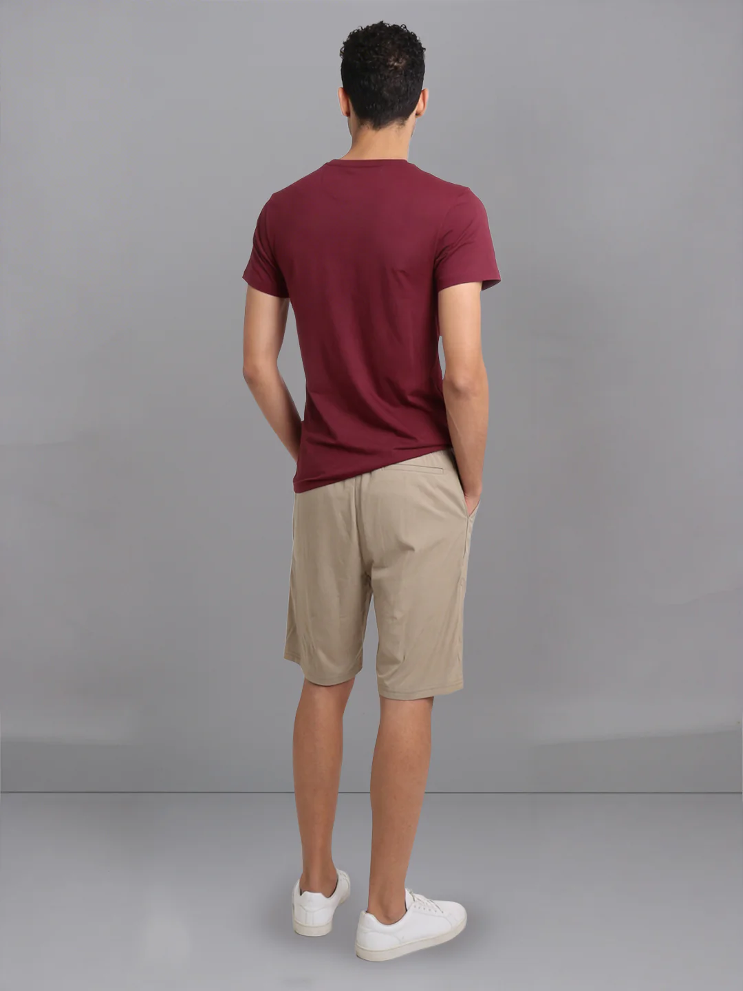Burgandy Crew neck T-Shirt with Beige Shorts Combo ES6 - Image 3