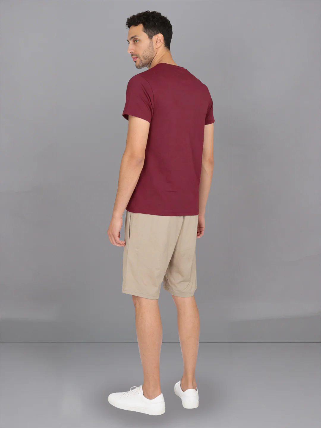 Burgandy Crew neck T-Shirt with Beige Shorts Combo ES6 - Image 4