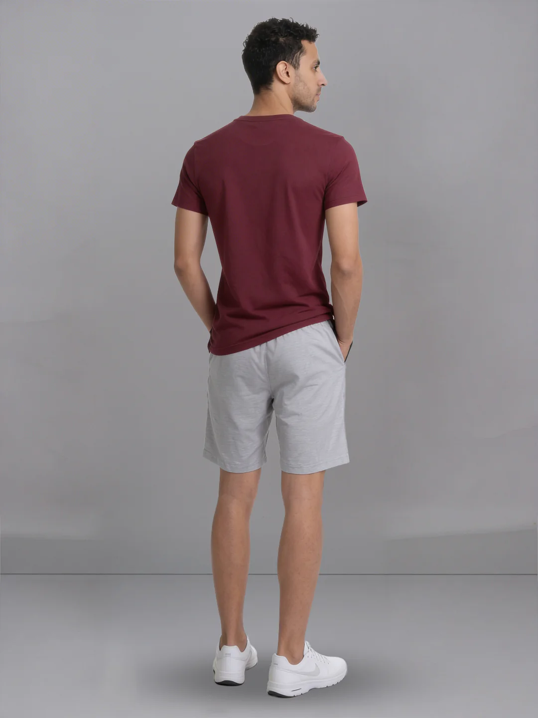 Burgandy Crew neck T-Shirt with Grey Melange Shorts Combo ES3 - Image 4