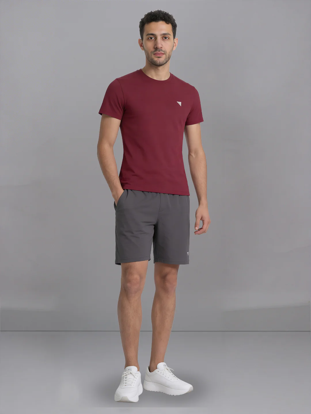 Burgandy Crew neck T-Shirt with Grey Shorts Combo ES5