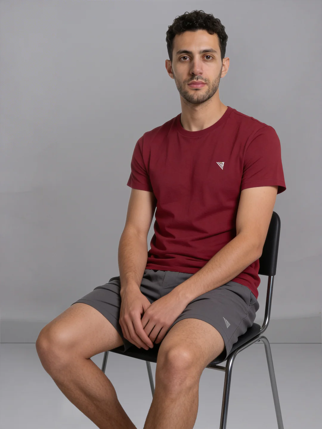 Burgandy Crew neck T-Shirt with Grey Shorts Combo ES5 - Image 2