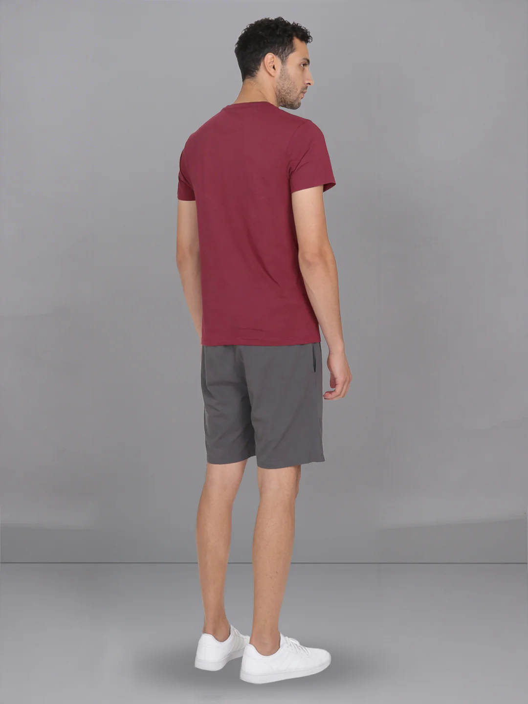 Burgandy Crew neck T-Shirt with Grey Shorts Combo ES5 - Image 3