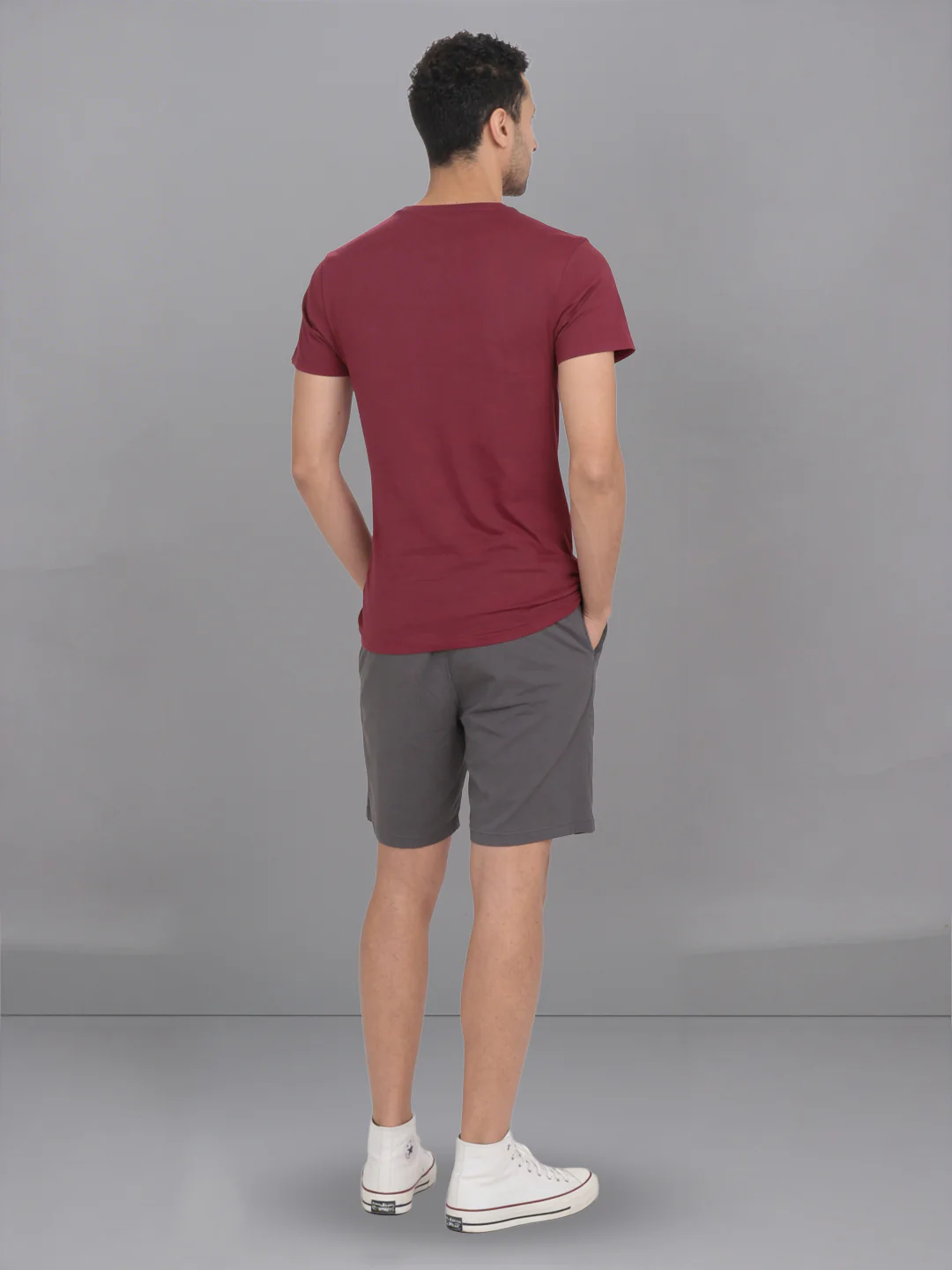 Burgandy Crew neck T-Shirt with Grey Shorts Combo ES5 - Image 4