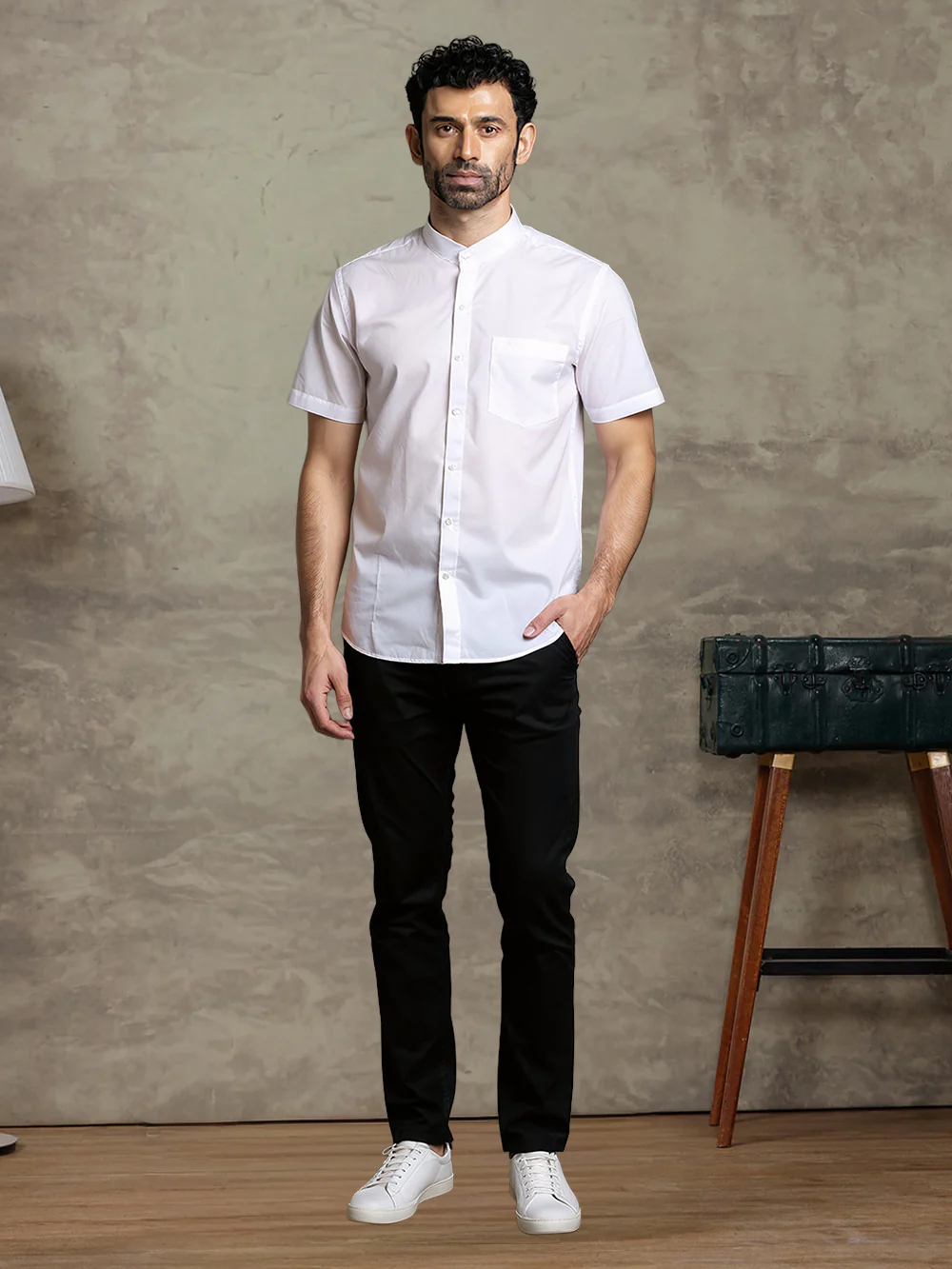 Chinese Collar Cotton White Shirt – Aura | Smart Fit - Image 5
