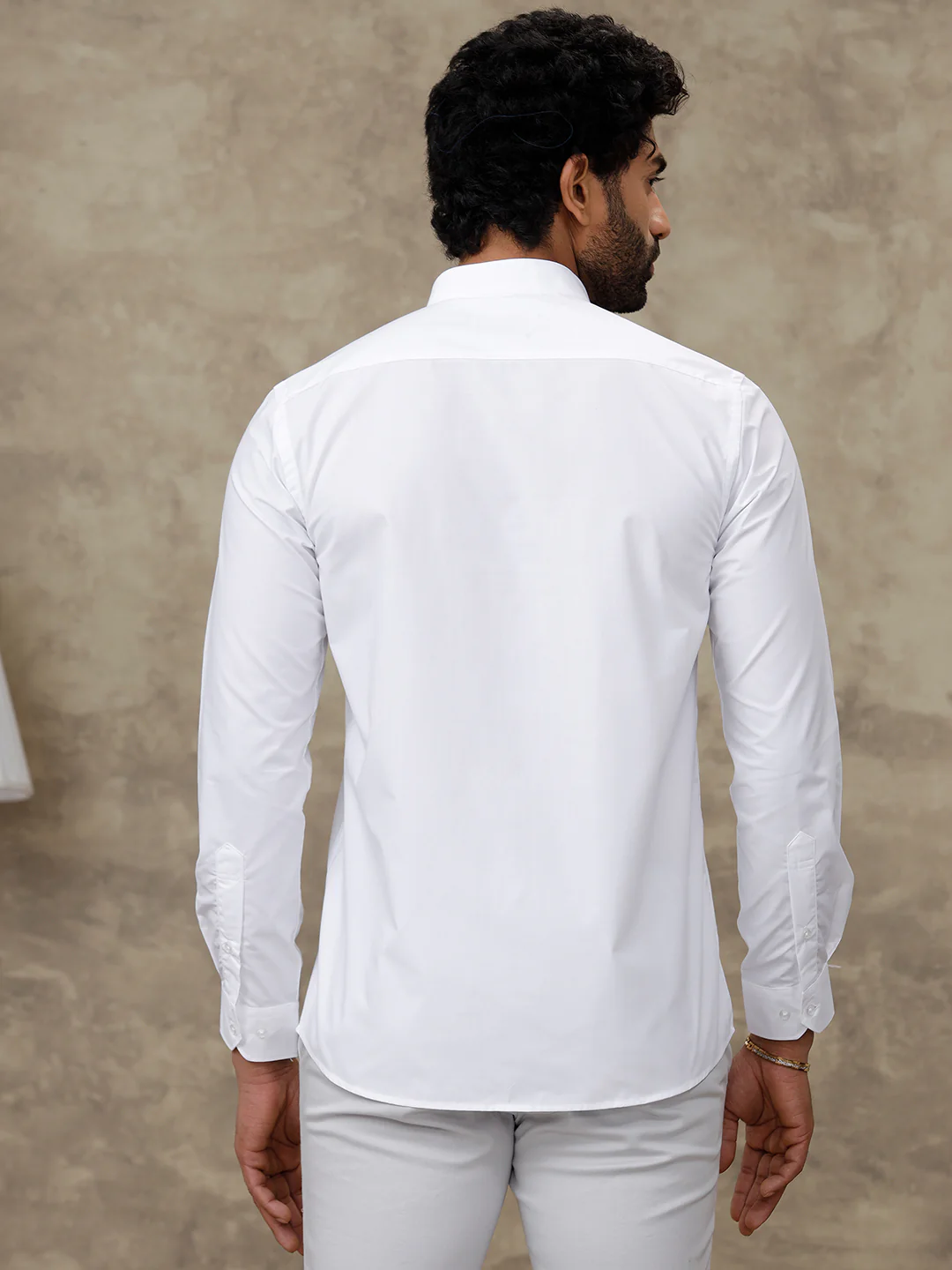 Chinese Collar Cotton White Shirt – Aura | Smart Fit - Image 3