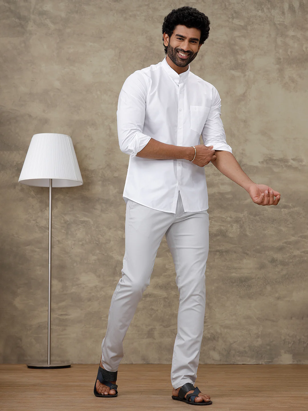 Chinese Collar Cotton White Shirt – Aura | Smart Fit - Image 4