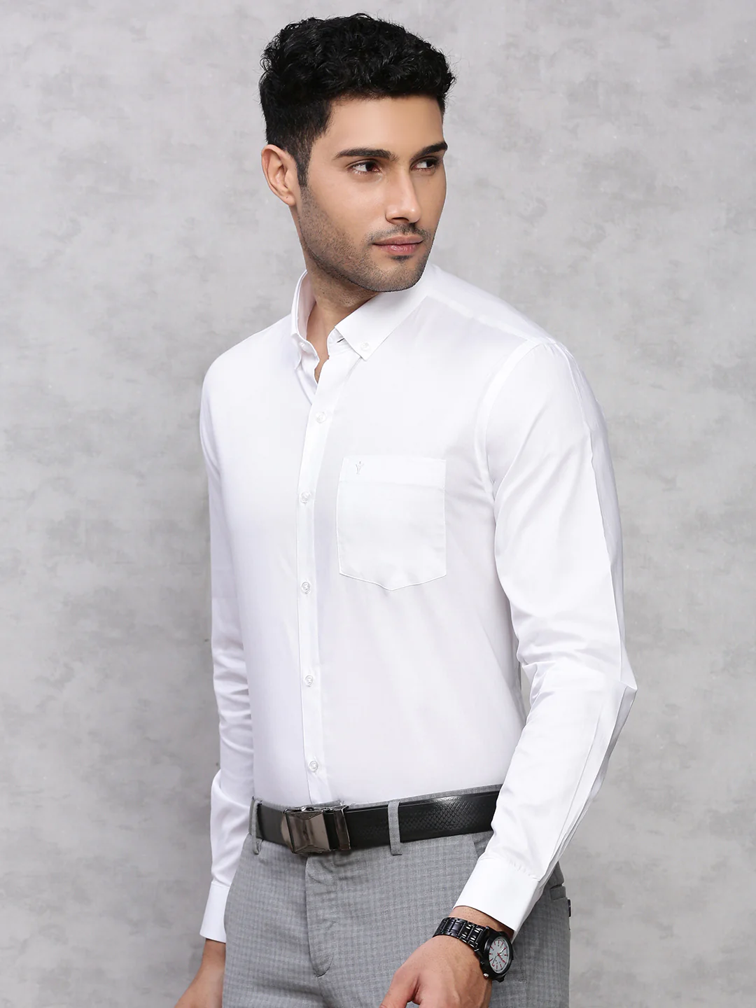 Classic Texture Weave Premium Cotton White Shirt - Oxford - Image 3