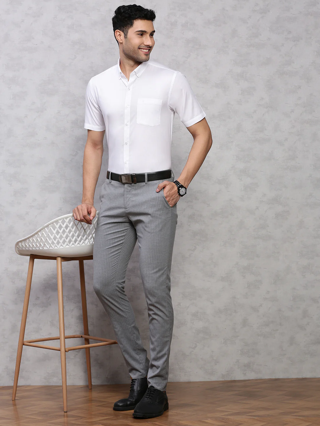 Classic Texture Weave Premium Cotton White Shirt - Oxford - Image 8