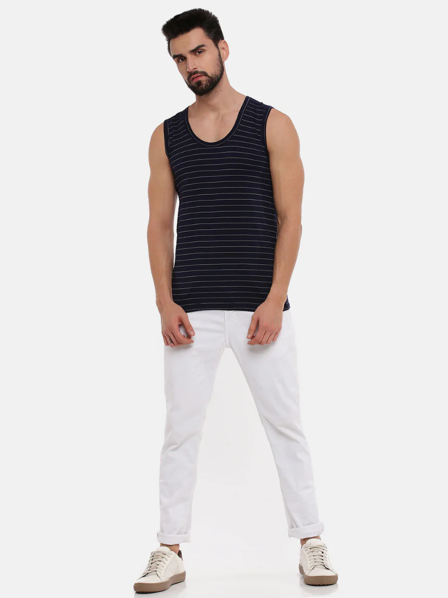 Combed Cotton Assorted Colour Vest RNBS Win Striped (Pack of 2) - Image 10