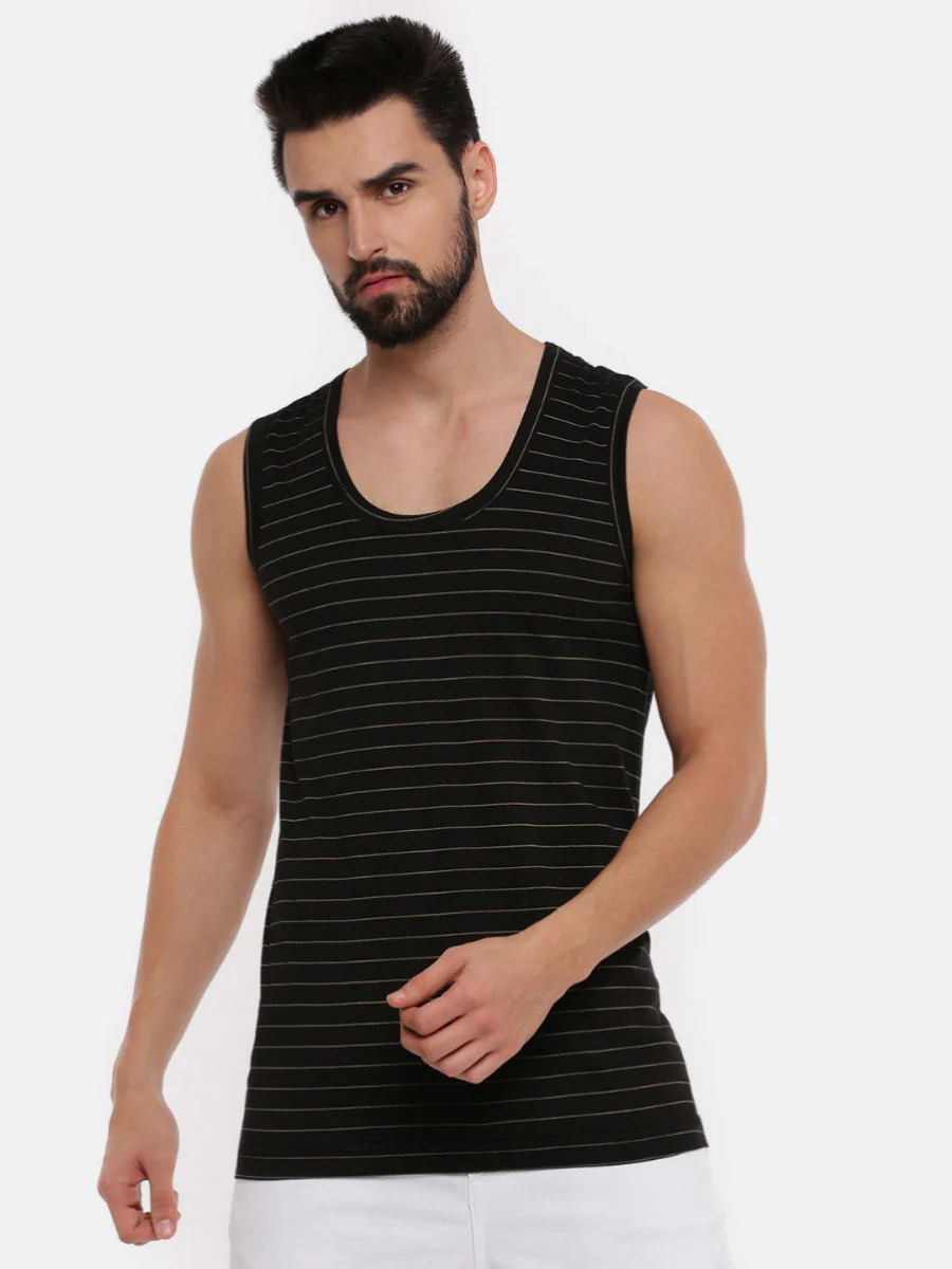 Combed Cotton Assorted Colour Vest RNBS Win Striped (Pack of 2) - Image 3