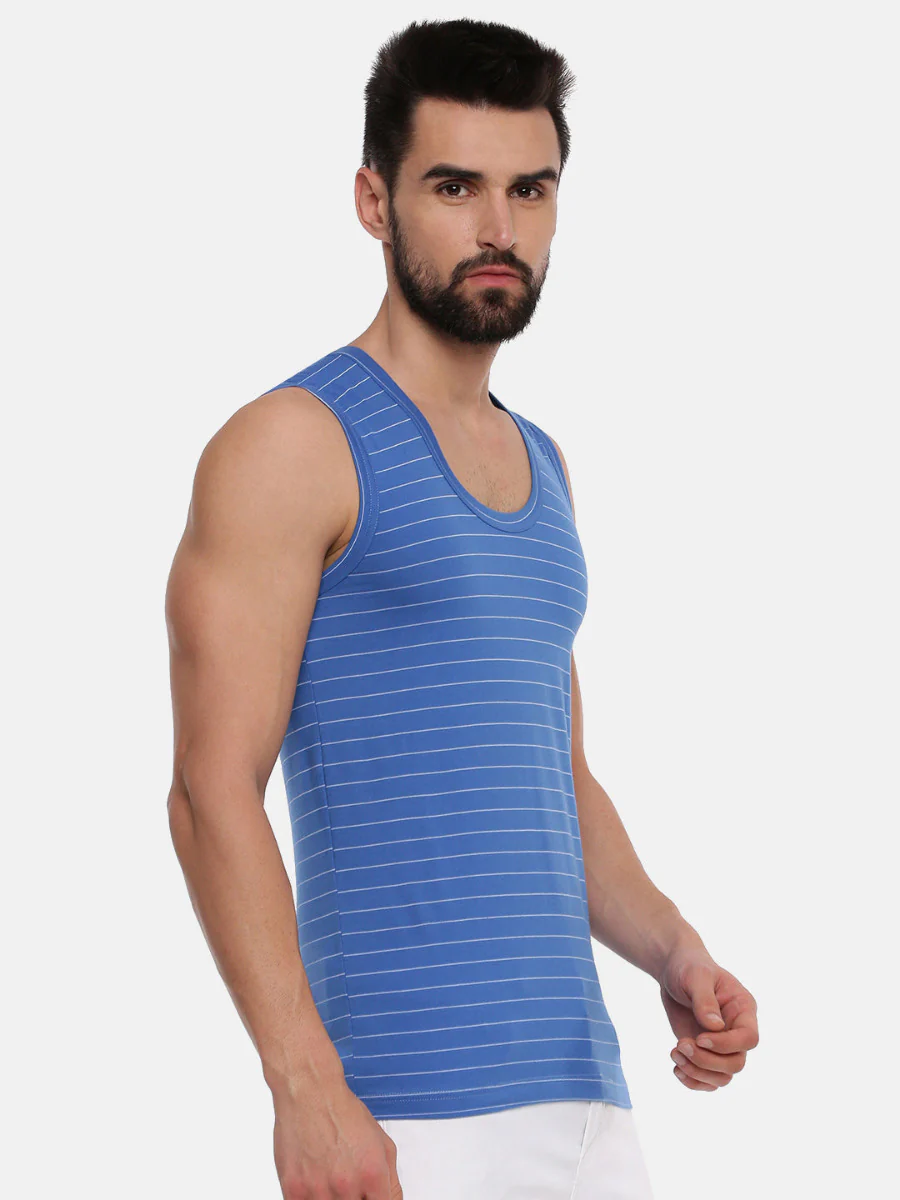 Combed Cotton Assorted Colour Vest RNBS Win Striped (Pack of 2) - Image 4