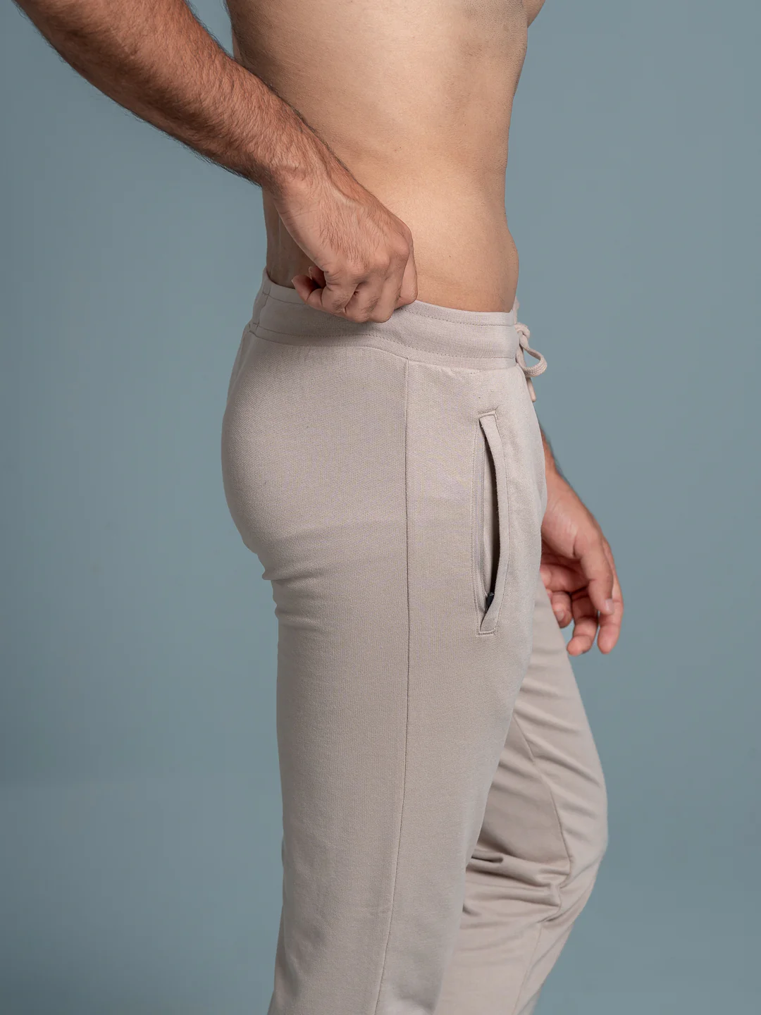 Combed Cotton Rich Jogger with Side Pockets Beige EJ7 - Image 5