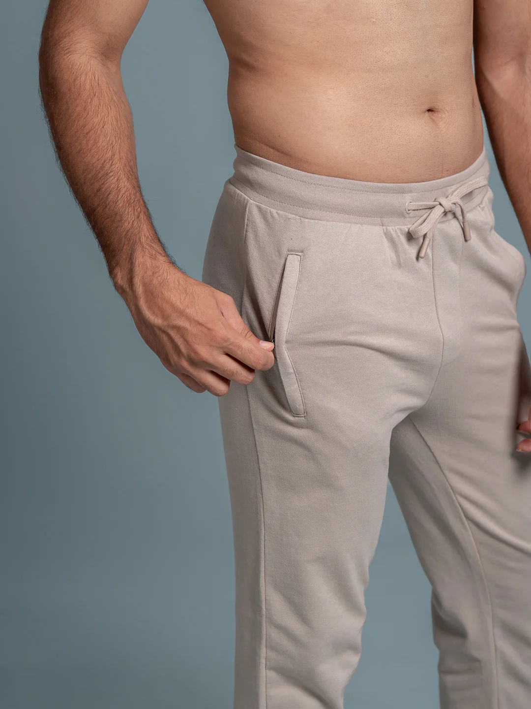 Combed Cotton Rich Jogger with Side Pockets Beige EJ7 - Image 6