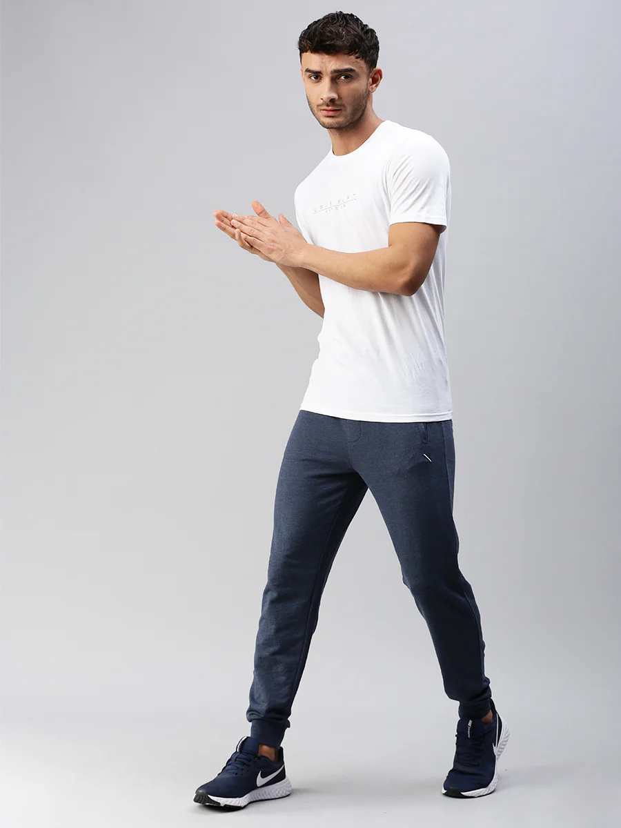Combed Cotton Rich Jogger with Side Pockets Blue Melange JP5 - Image 3