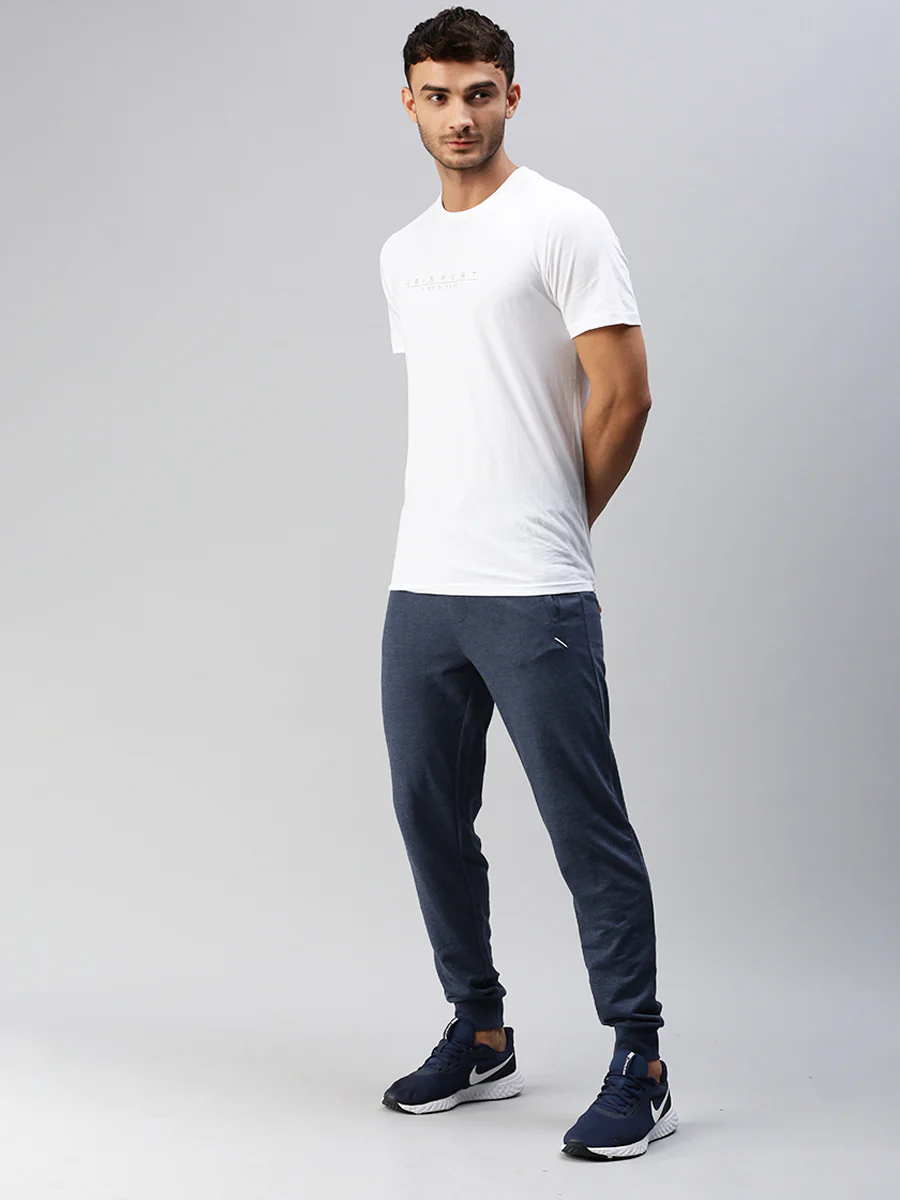 Combed Cotton Rich Jogger with Side Pockets Blue Melange JP5 - Image 4