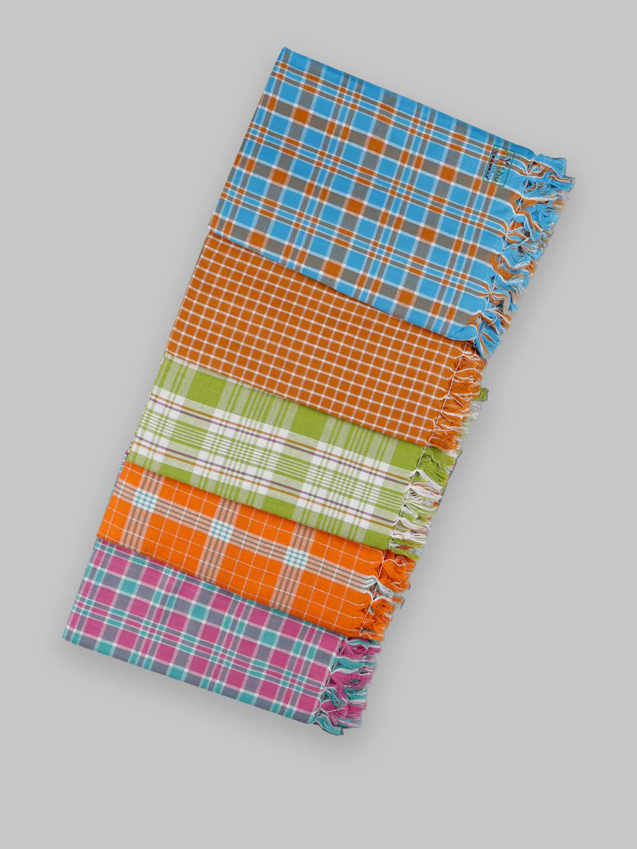 Cotton Assorted Colour Checked Bath Towel ( Pack Of 2 )