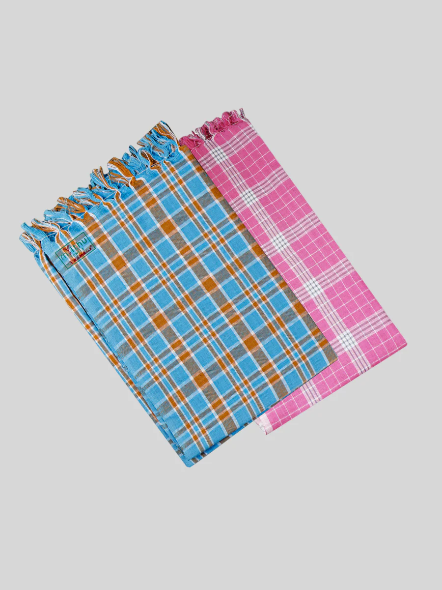 Cotton Assorted Colour Checked Bath Towel ( Pack Of 2 ) - Image 9