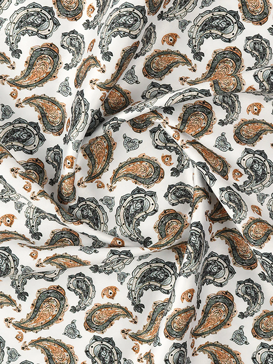 Cotton Blend Green with Orange Printed Shirt Fabric Savoy Print