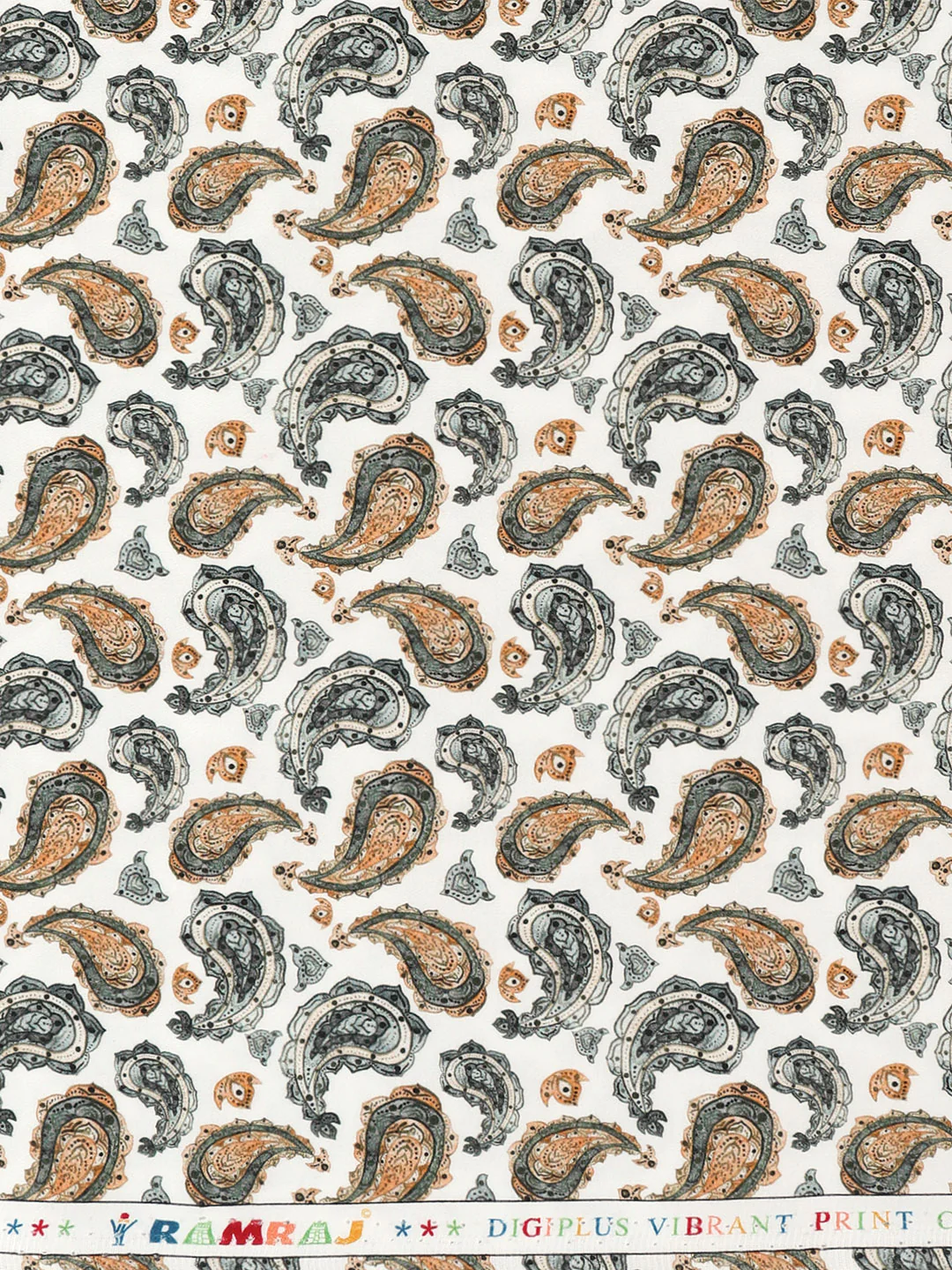 Cotton Blend Green with Orange Printed Shirt Fabric Savoy Print - Image 2
