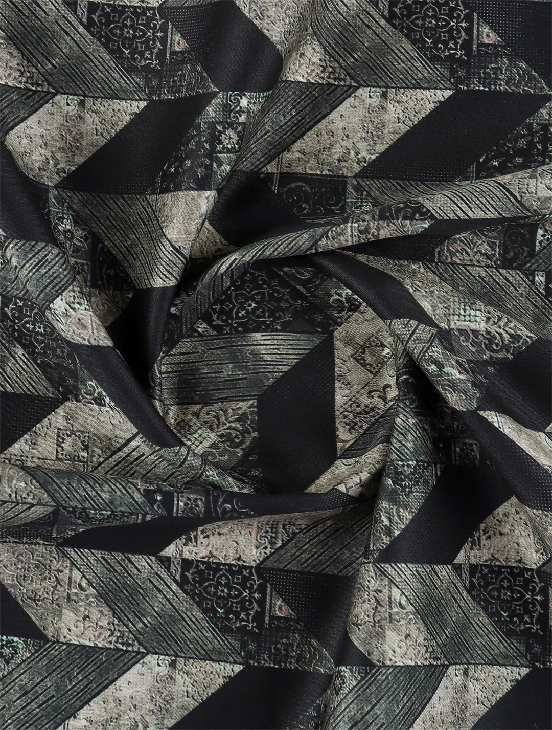 Cotton Blend Printed Shirt Fabric Black Rolex Print