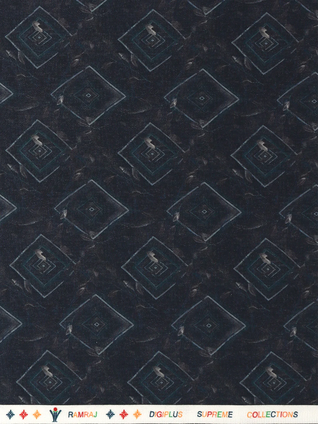 Cotton Blend Printed Shirt Fabric Dark Blue Rolex Print - Image 2