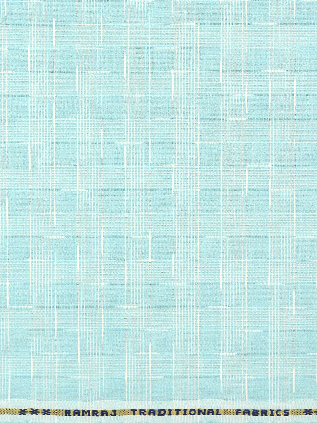 Cotton Blend Self Design Blue Fabric Pink High Style - Image 3
