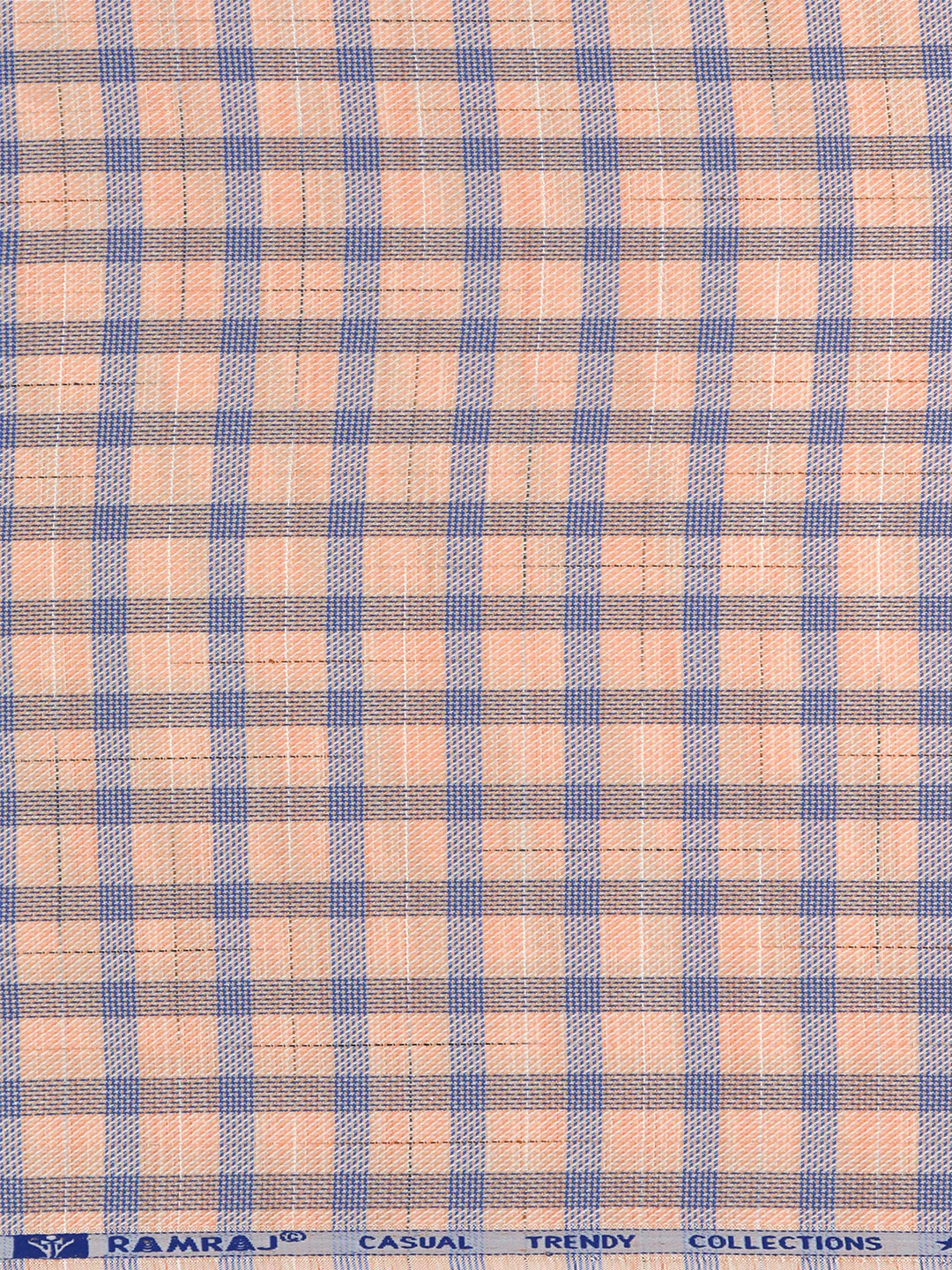 Cotton Blend Self Design Fabric Orange with Blue High Style - Image 3
