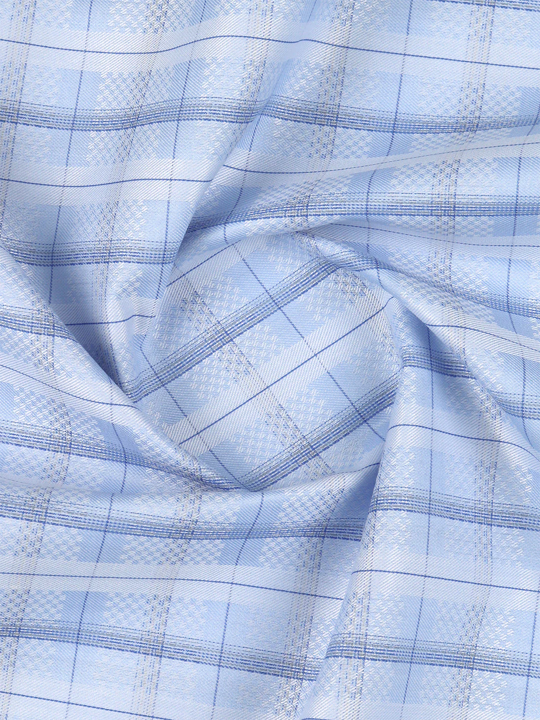 Cotton Blend Self Design Shirt Fabric Blue High Style