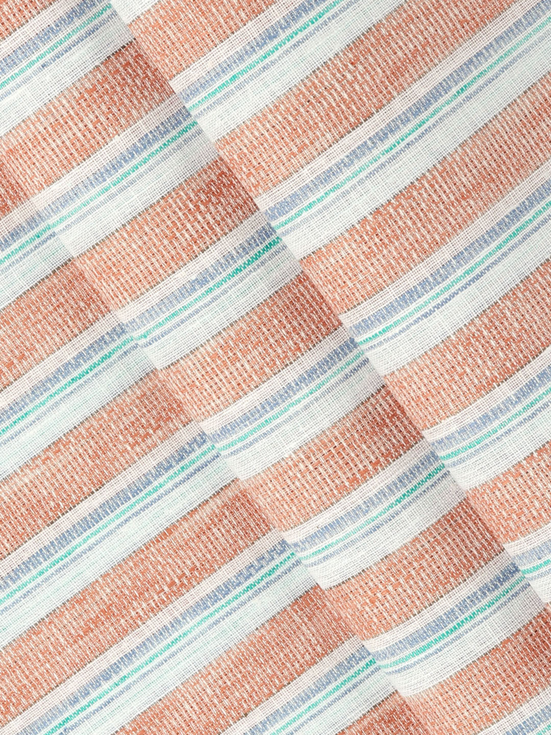 Cotton Blend Self Design Shirt Fabric Orange with White High Style - Image 2