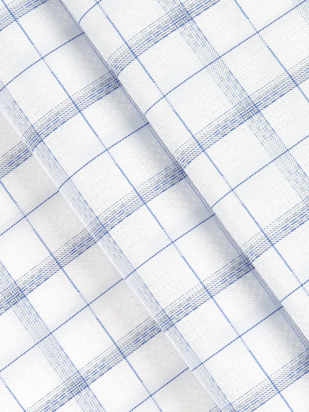 Cotton Blend Self Design Shirt Fabric White with Blue High Style - Image 2