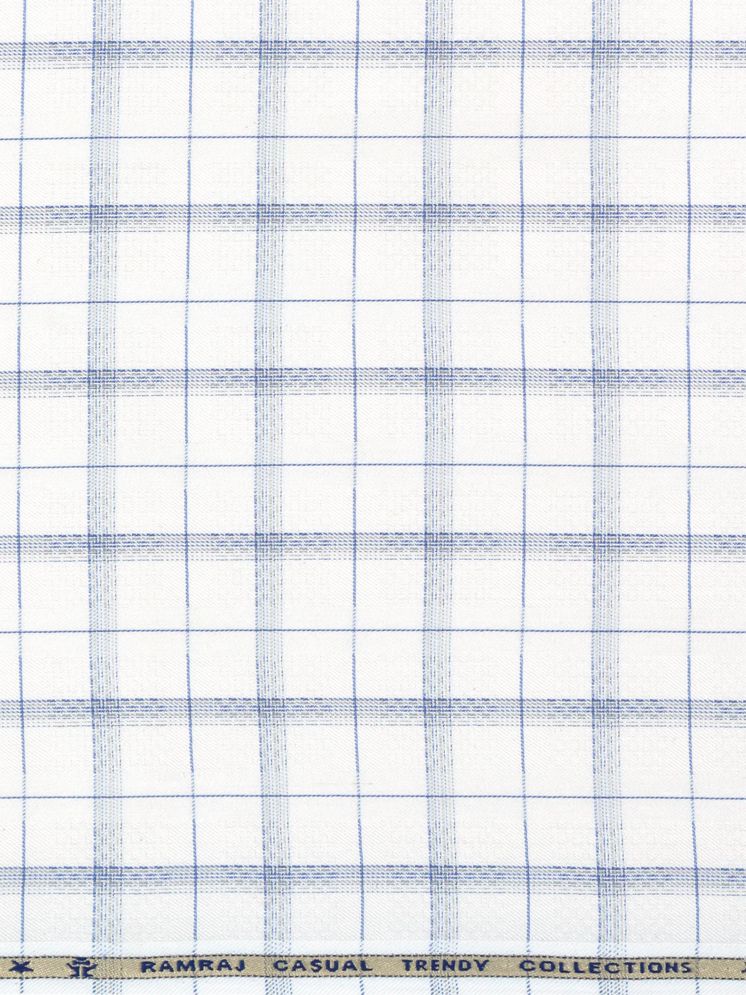 Cotton Blend Self Design Shirt Fabric White with Blue High Style - Image 3