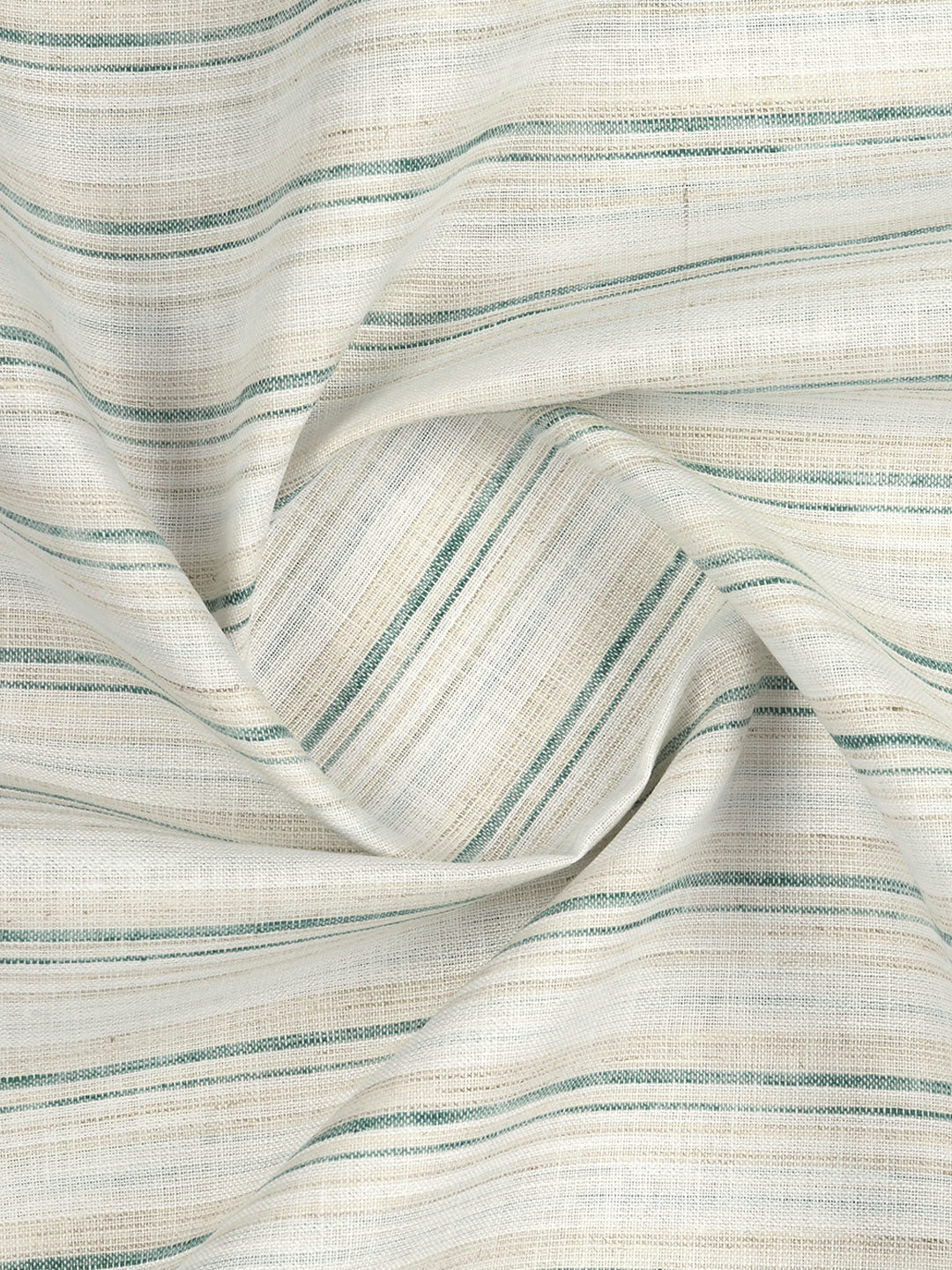 Cotton Blend Striped Shirt Fabric Green with Cream High Style