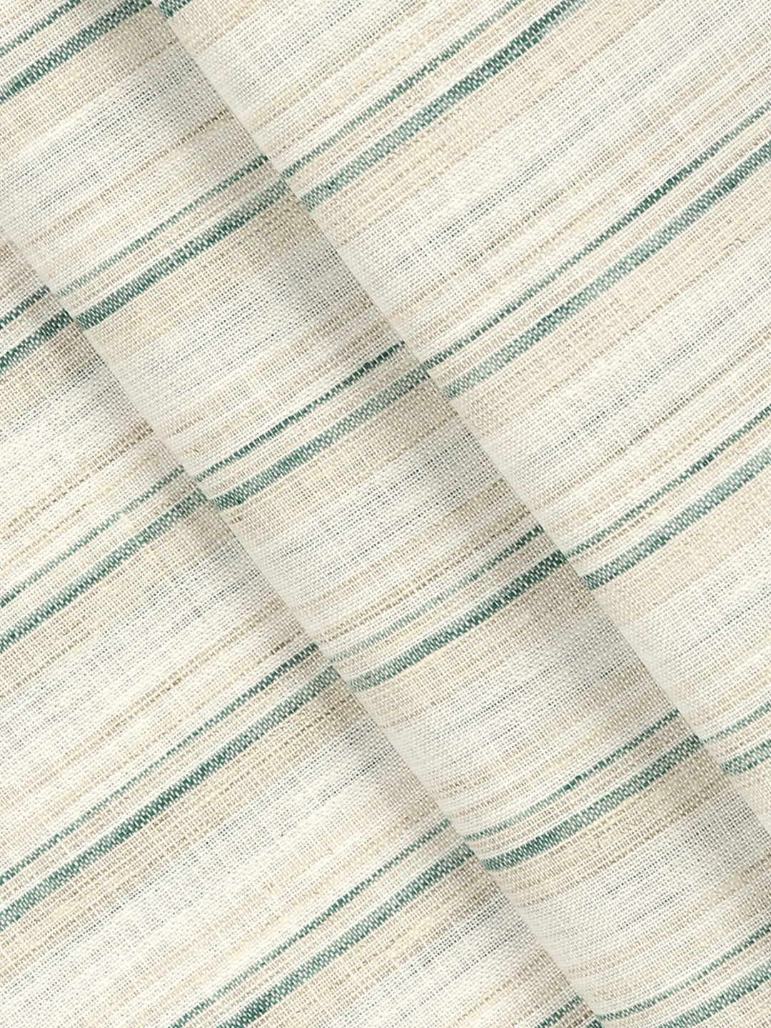 Cotton Blend Striped Shirt Fabric Green with Cream High Style - Image 2