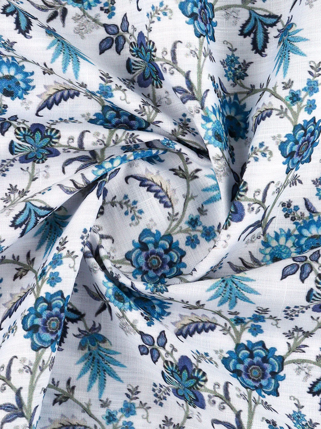 Cotton Blend White with Blue Printed Shirt Fabric Hanhai