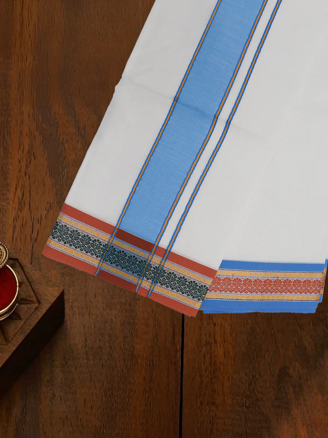 Cotton Blue Fancy Border Panchakacham with Angavasthram Keerthisena (9+5) KS02 - Image 2