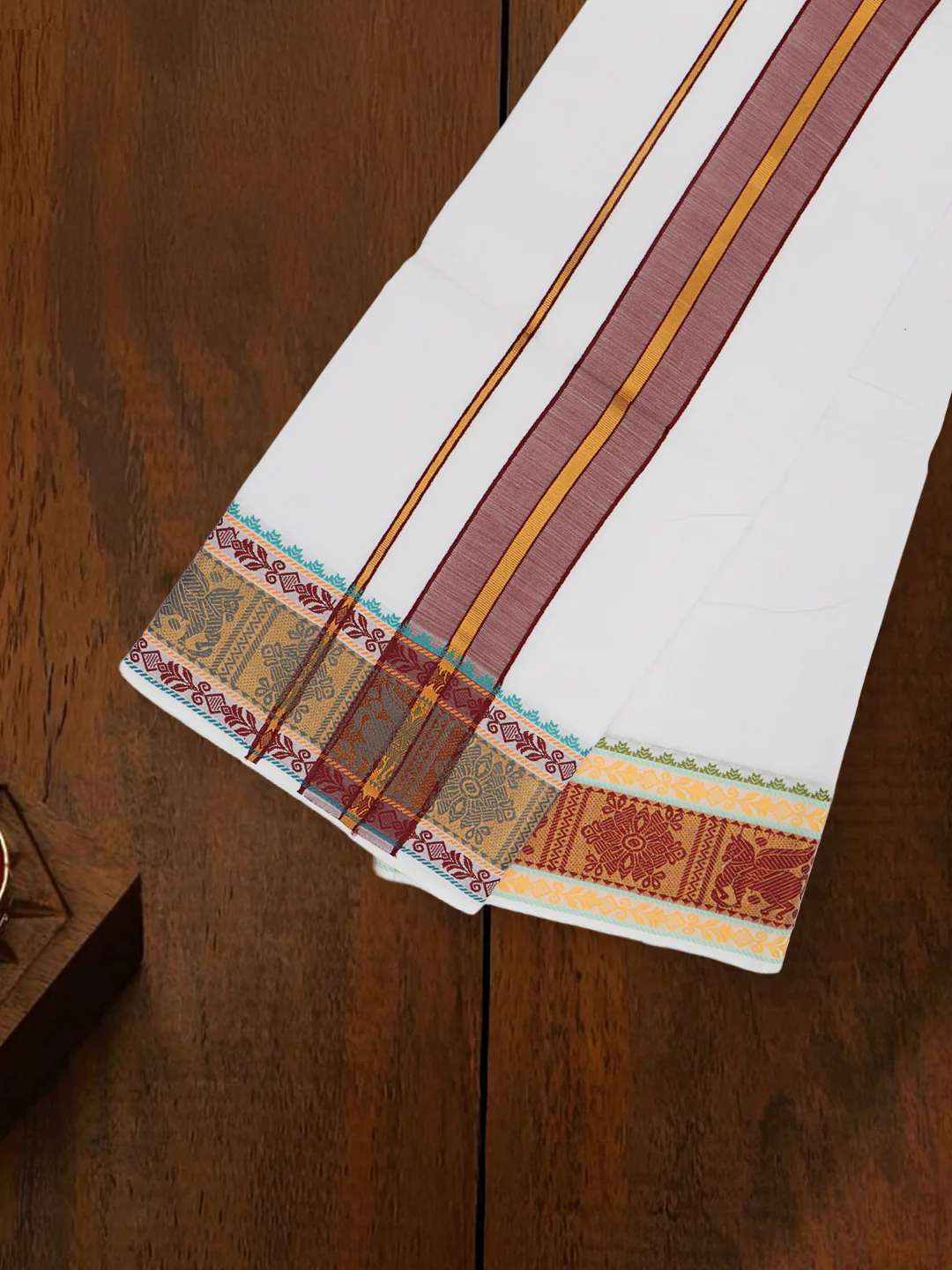 Cotton Brown Fancy Border Panchakacham with Angavasthram Vishvadeva (9+5) VD01 - Image 6