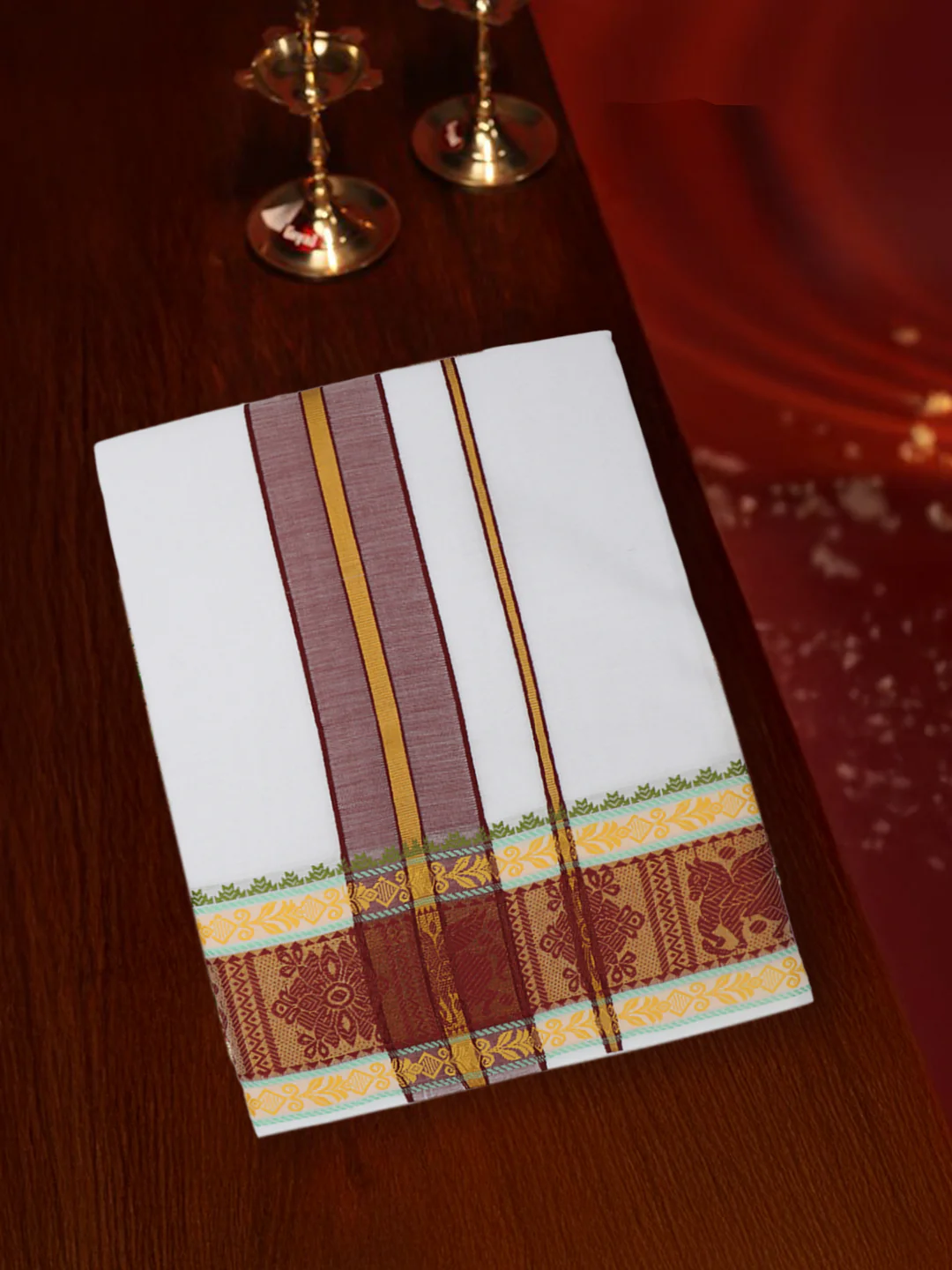 Cotton Brown Fancy Border Panchakacham with Angavasthram Vishvadeva (9+5) VD01 - Image 8