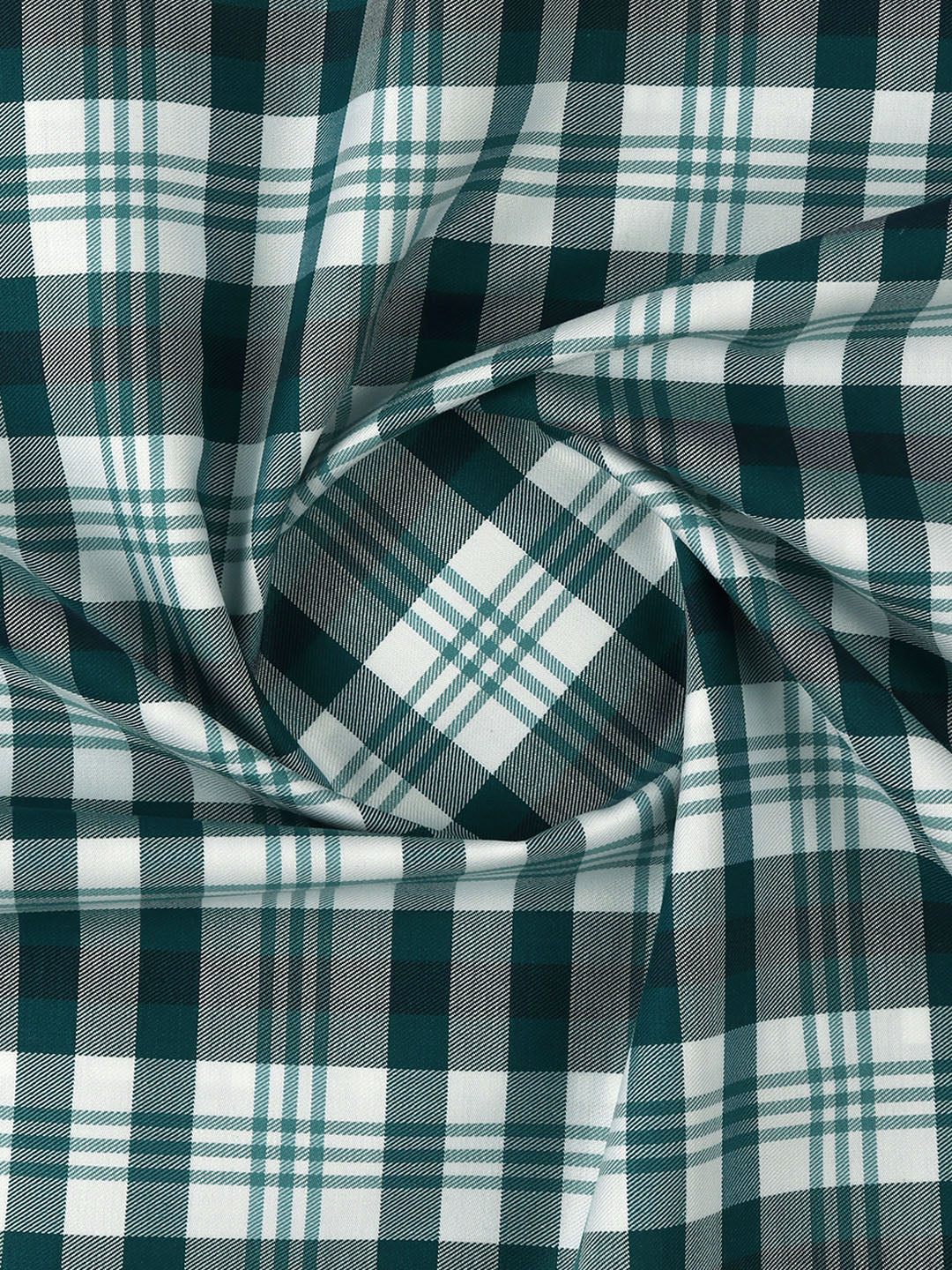 Cotton Checked White with Peacock Blue Shirt Fabric Cascade