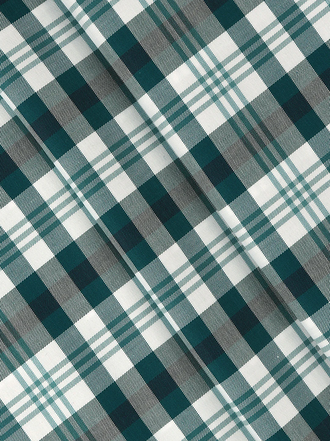 Cotton Checked White with Peacock Blue Shirt Fabric Cascade - Image 2