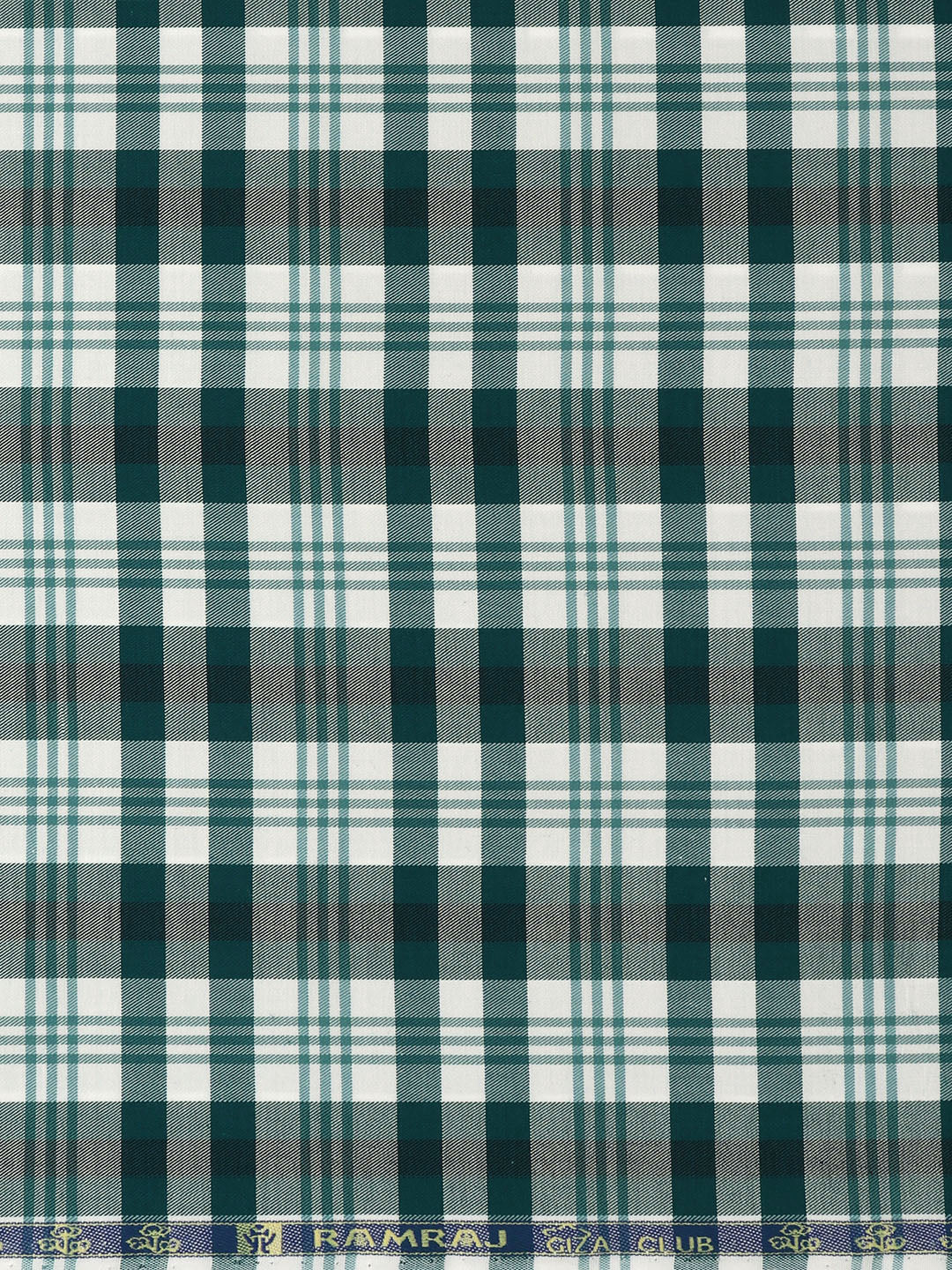 Cotton Checked White with Peacock Blue Shirt Fabric Cascade - Image 3
