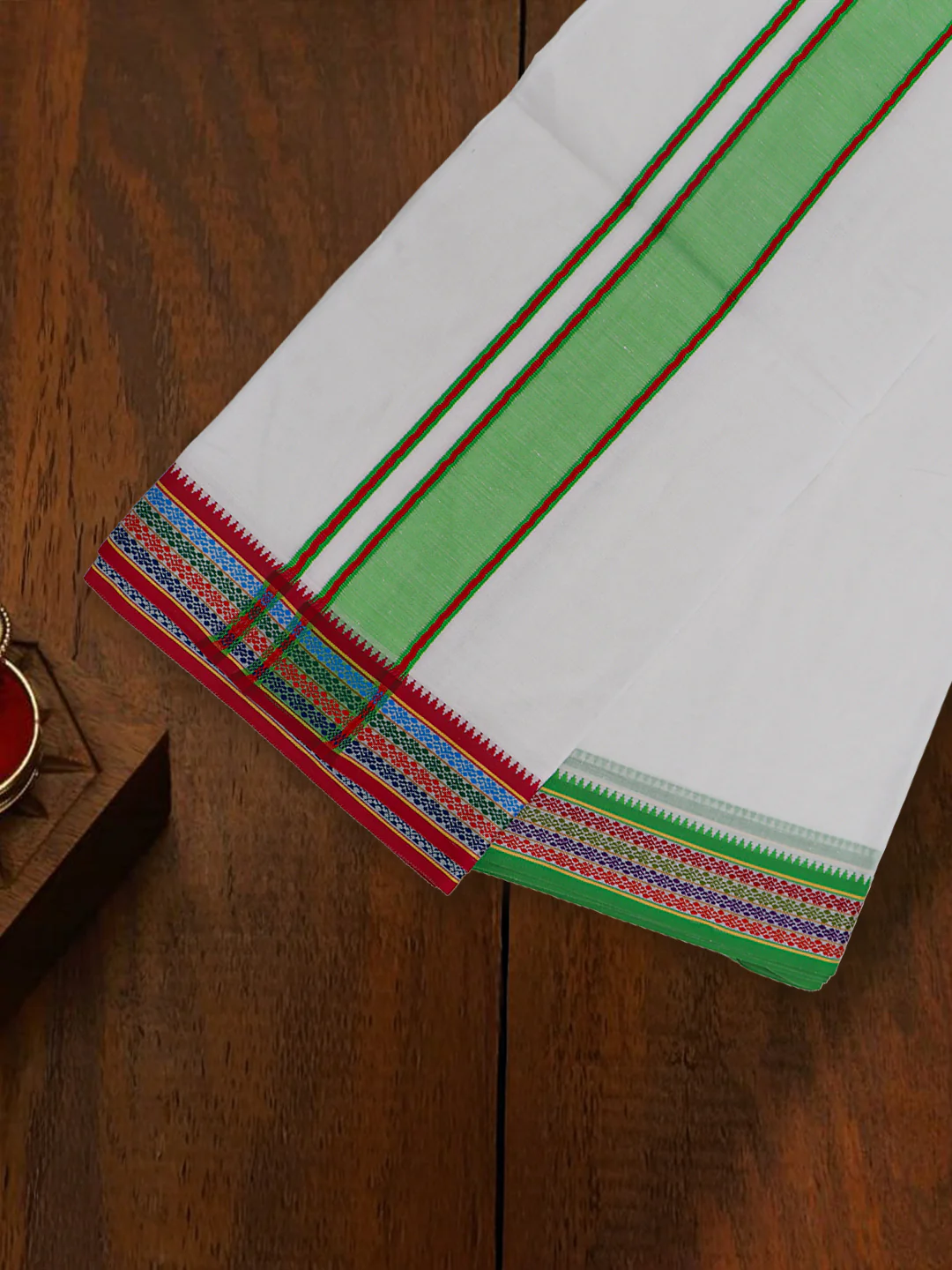 Cotton Green Fancy Border Panchakacham with Angavasthram Keerthisena (9+5) KS03 - Image 2