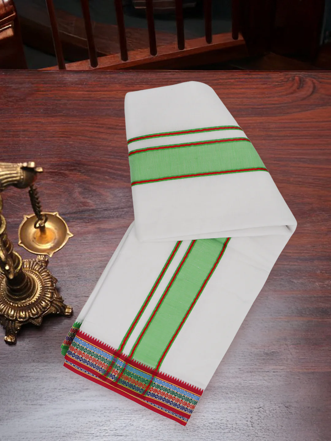 Cotton Green Fancy Border Panchakacham with Angavasthram Keerthisena (9+5) KS03 - Image 4