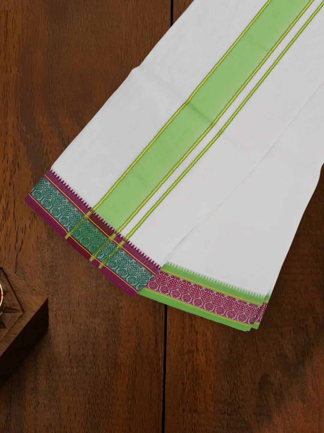 Cotton Light Green Fancy Border Panchakacham with Angavasthram Keerthisena (9+5) KS08 - Image 2