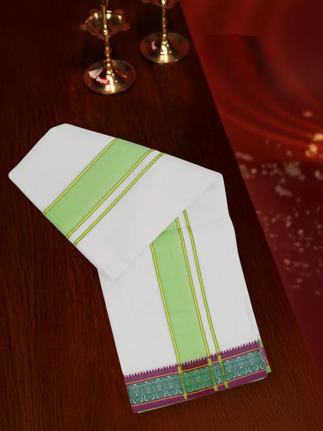 Cotton Light Green Fancy Border Panchakacham with Angavasthram Keerthisena (9+5) KS08 - Image 4