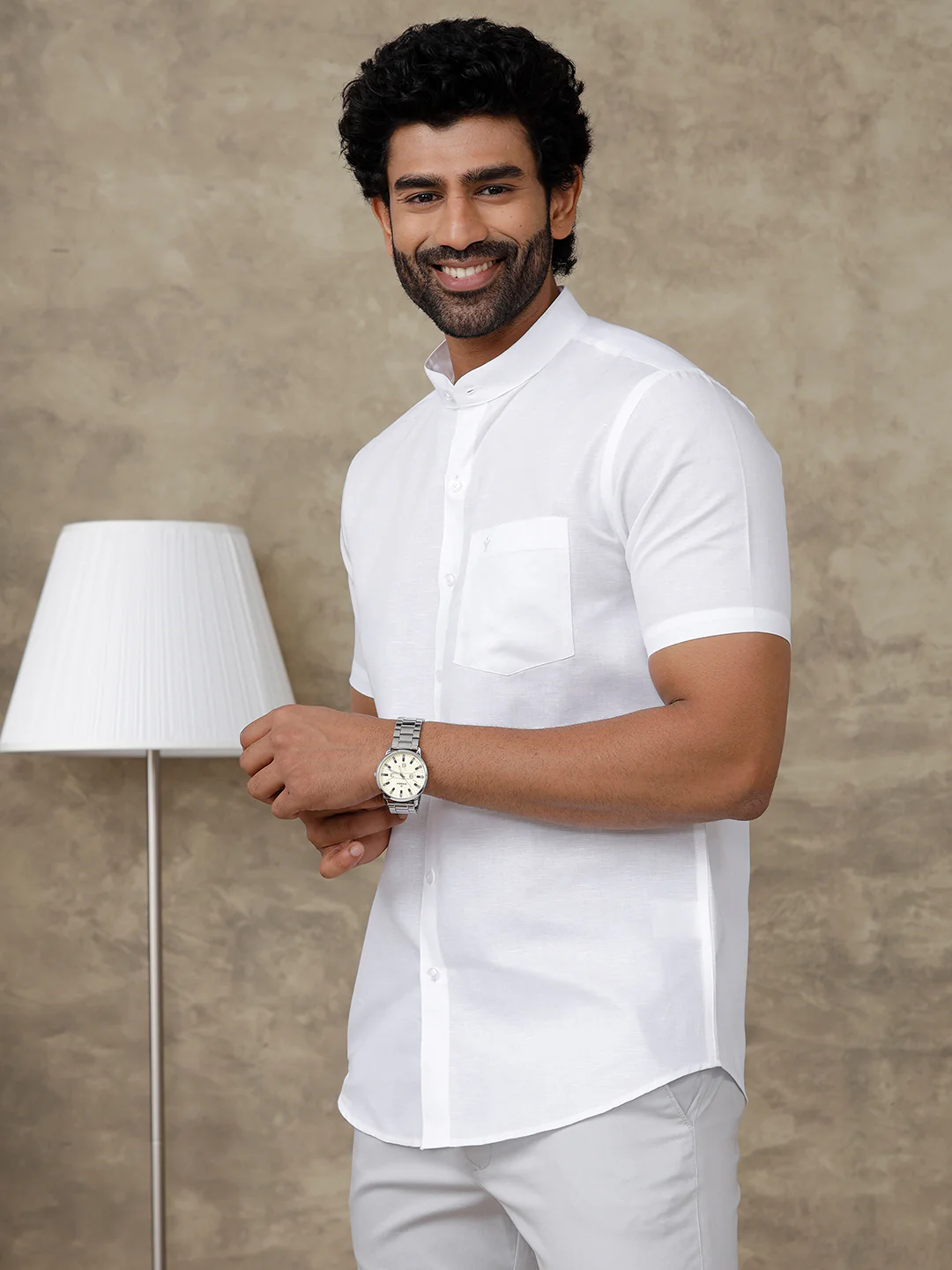Cotton Linen Chinese Collar White Shirt – Craze - Image 4
