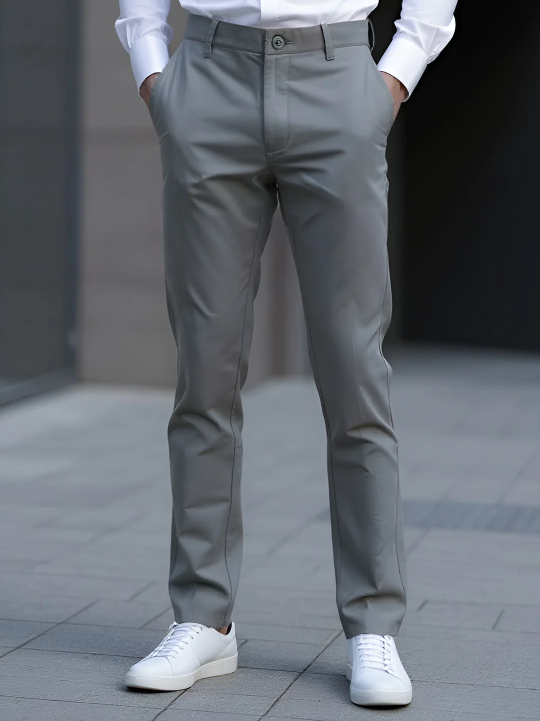 Cotton Lycra Ash Grey Smart Fit Pants Zara
