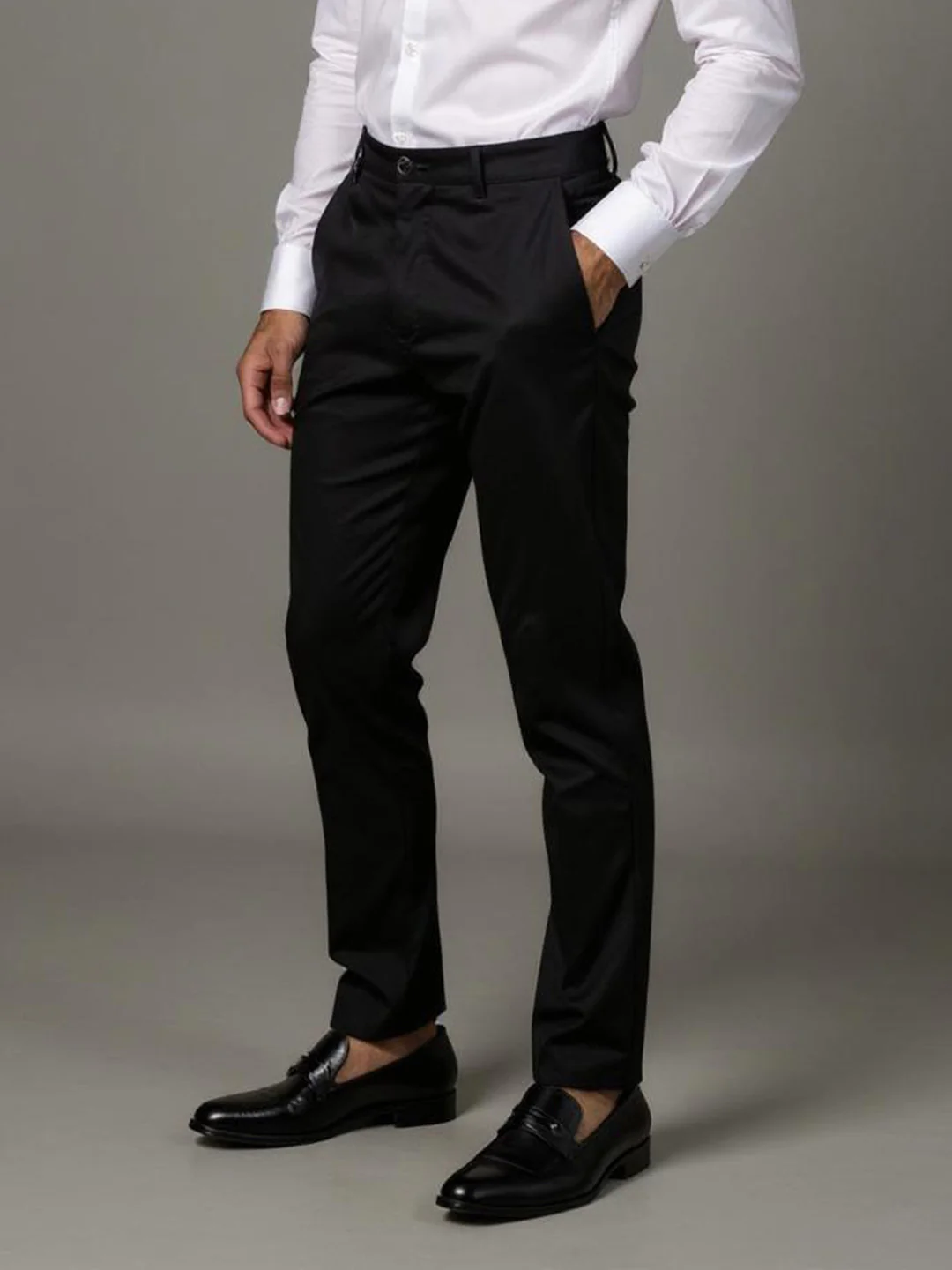 Cotton Lycra Black Smart Fit Pants Zara