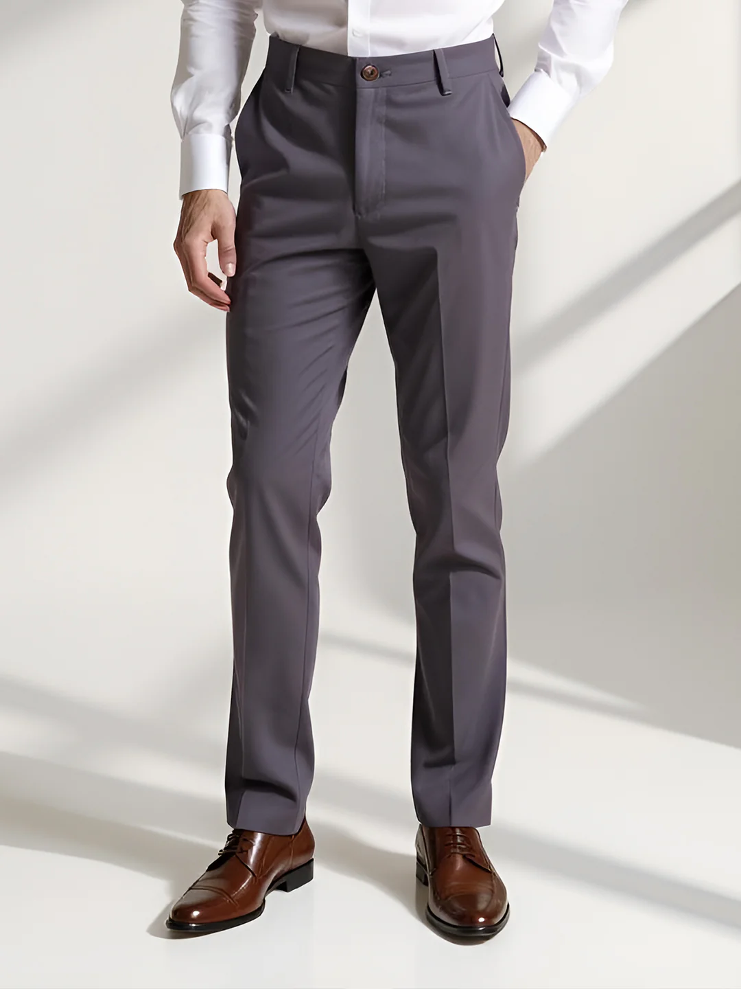 Cotton Lycra Cement Grey Smart Fit Pants Zara