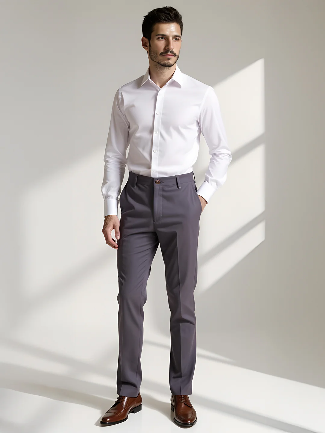 Cotton Lycra Cement Grey Smart Fit Pants Zara - Image 2