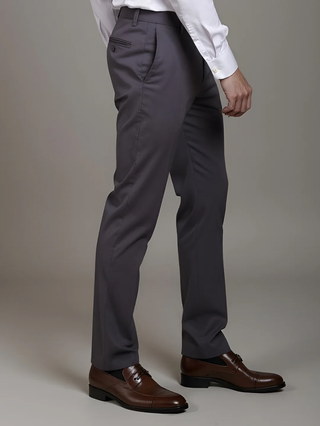 Cotton Lycra Cement Grey Smart Fit Pants Zara - Image 3
